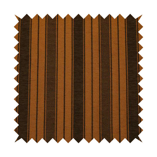 Bangalore Striped Pattern Chenille Material In Brown Orange Colour Upholstery Fabric CTR-1120