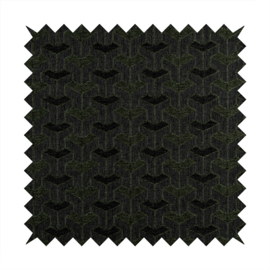 Baha Geometric Key Pattern Black Green Colour Upholstery Fabric CTR-2487