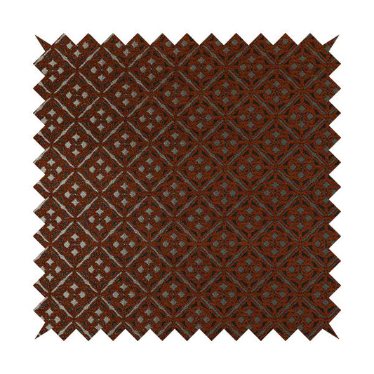 Azima Small Medallion Geometric Pattern Orange Silver Shine Upholstery Fabric JO-338